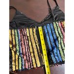 AQUA  Sequin Stripe Crop Top V Neck Spaghetti Strap Black Women's Size M Photo 6