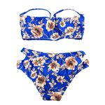 SheIn Floral Ring Accent Bandeau Bikini in Blue, Size S Photo 1