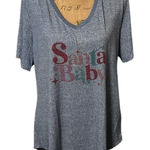 LuLaRoe  blue v-neck Santa Baby t-shirt. Like new condition. Photo 0