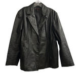 M Julian Black Genuine Leather Blazer Jacket Women's XL Button V Photo 0