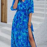 Floral Cross V Neck Belt Side Open Fit Dress Multi Size XL Photo 0