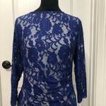 Kasper Laurissa Sheath Dress Sz Medium Royal Blue White Lace Floral Long Sleeve Photo 3