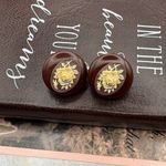 Handmade Vintage 1970s Resin Rose Clip On Earrings Brown Photo 2