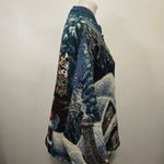 Vintage Sugar Street Weavers 90s Holiday Motif Woven Tapestry Jacket Size Large Blue Photo 3