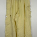Flax  Linen Wide Leg Cargo Pocket Yellow Cropped Pull-On Pants Women’s Sz S Photo 0
