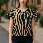 Express Zebra Print Short Sleeve top Jacket L Black Beige Lightweight Womens Size L Photo 0