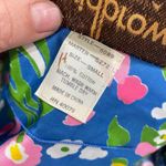 Vintage David Brown Floral Bouquet Cotton Zip Up Belted Caftan Dress Size Small Blue Photo 10