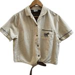 Cabin creek  Linen Blend Zebra Embroidered Button Front Waist Tie Top Large Y2K Photo 11