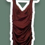 Blue Blush M Brown Satin Ruched Bodycon Dress Photo 1