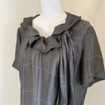 Piazza Sempione  Italy Gray Ramie Silk Ruffle Bow Blouse Size 42.‎ Large. Photo 1