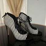 ZARA  Elegant Black and‎ White Striped Women's Heels Photo 1
