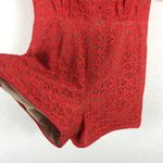 BCBGMAXAZRIA Haile Red Lace Crochet Romper Medium Short Sleeve Holiday Cocktail Photo 12