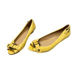 Frye Wedges Yellow Leather Buckle Detail Peep Toe Wedges, Sz 8 Photo 3