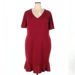 Kasper | Red Wine Fit & Flare Silhouette Ruffle Hem Cocktail Midi Dress Size XXL Photo 1