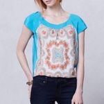 Anthropologie Moulinette Soeurs Blue Fonte Silk Short Sleeve Top XS Photo 0