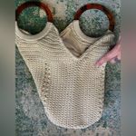 Nordstrom cream knit woven satchel bag with tortoise ring handles Photo 10