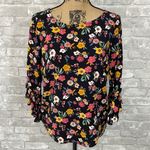 Everly  Black Floral Bell Sleeve Top Photo 0
