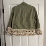 ZARA  Green Crochet Fringe Trim Button Front Pockets Long Sleeve Jacket Photo 2
