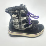Sorel Tivoli II Leather Plaid Lace-Up Snow Boots Black Gray Purple Size US 5 Photo 4