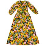 Tori Richard Honolulu Maxi Dress Floral Print Green Trim Long Sleeve Small Photo 3