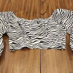 I. Madeline Zebra Black White Puff Sleeve Crop Top nwt L Size L Photo 4