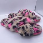 Wonder Nation faux fur cheetah print crisscross slide slippers women Size 6 Photo 1