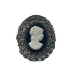 Cameo Brooch Pin Oval Sequin Trim Elegant Classic Style Women's Jewelry White Photo 1