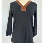 Ralph Lauren  V Neck Black Tunic Accented Faux Leather Trim Top Size L Photo 0