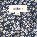 Bohme Ruffled Collar V-neck Pleated Button Up Floral Print Lightweight Navy Blue White Photo 2