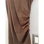 NWT OGL Mockneck Tucks Midi Dress Espresso Brown Ruched Sleeveless Size Large Photo 3