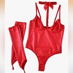 Elegant PU Leather Solid red Color Sexy Lingerie Suit For All Size M Photo 2