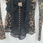 Womens Vampy Whimsigoth Dark Back Bow Lace Floral Long Sleeve Peplum Top Black Size XS Photo 4