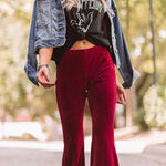 Fringe Studio EUC Burgundy Ribbed Velvet Flare High Rise Pull Photo 0