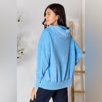 Zenana Outfitters NWT Half Snap Long Sleeve Pocket Hoodie In Washed Blue Photo 1