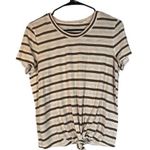 Madewell White Brown Striped Short Sleeve Tie Knot Front T-Shirt Women Sz M Photo 0