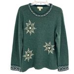 Appleseed's Wool Green Embroidered Snowflake Crewneck Sweater Nordic Size L Photo 0