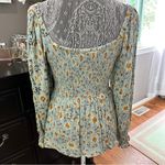 Angie Floral Sage Green Babydoll Long Sleeve Boho Smocked Peplum Top Size Small Photo 6