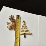 Lot Of 2 Christmas Holiday Brooch Pins Christmas Tree / Reindeer With Rabbit Gold Photo 3