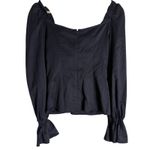 Intermix  Navy Blue Long Bell Sleeve Bow Puff Sleeve Top Size S Photo 4