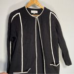 Calvin Klein  Black White Trim Long Cardigan Pockets Blazer Quiet Luxury Size L Photo 2