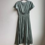 Baltic Born NWT  Poppy Midi Dress Womens M Satin Eucalyptus Sage Green Tie Front Photo 5