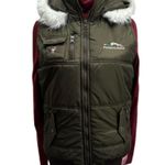 Pennsylvania Embroidered Olive Green Faux Fur Trim Puffer Vest Size Medium Photo 1