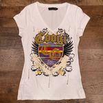 COOGI White and Gold Graphic Cap Sleeve Y2K Tee Photo 0