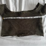 Free People  Textured Long Sleeve Crop Top Olive Green M/L Stretchy Waffle Knit Photo 5