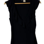 Star City Vintage  Black Ruffle Front V-Neck Tank Top M Photo 0