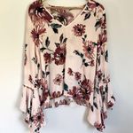 1. State Light Pink Floral Top Long Split Bell Sleeve Sz Medium Photo 1