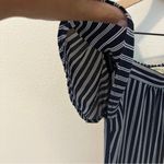 Monteau Crepe Blue & White Striped Flutter Sleeve Jumpsuit Size S Photo 5
