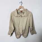Alix NYC Loretta Knot Hem Cotton Shirt in Tan Womens Size M Size M Photo 3