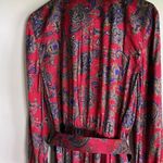 Vintage 70’s Leslie Fay ornate floral paisley challis Mod belted shirt dress Red Size 14 Photo 7