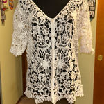 Say What? Questions by Say What white crocheted short sleeve cardigan floral size XL Photo 0